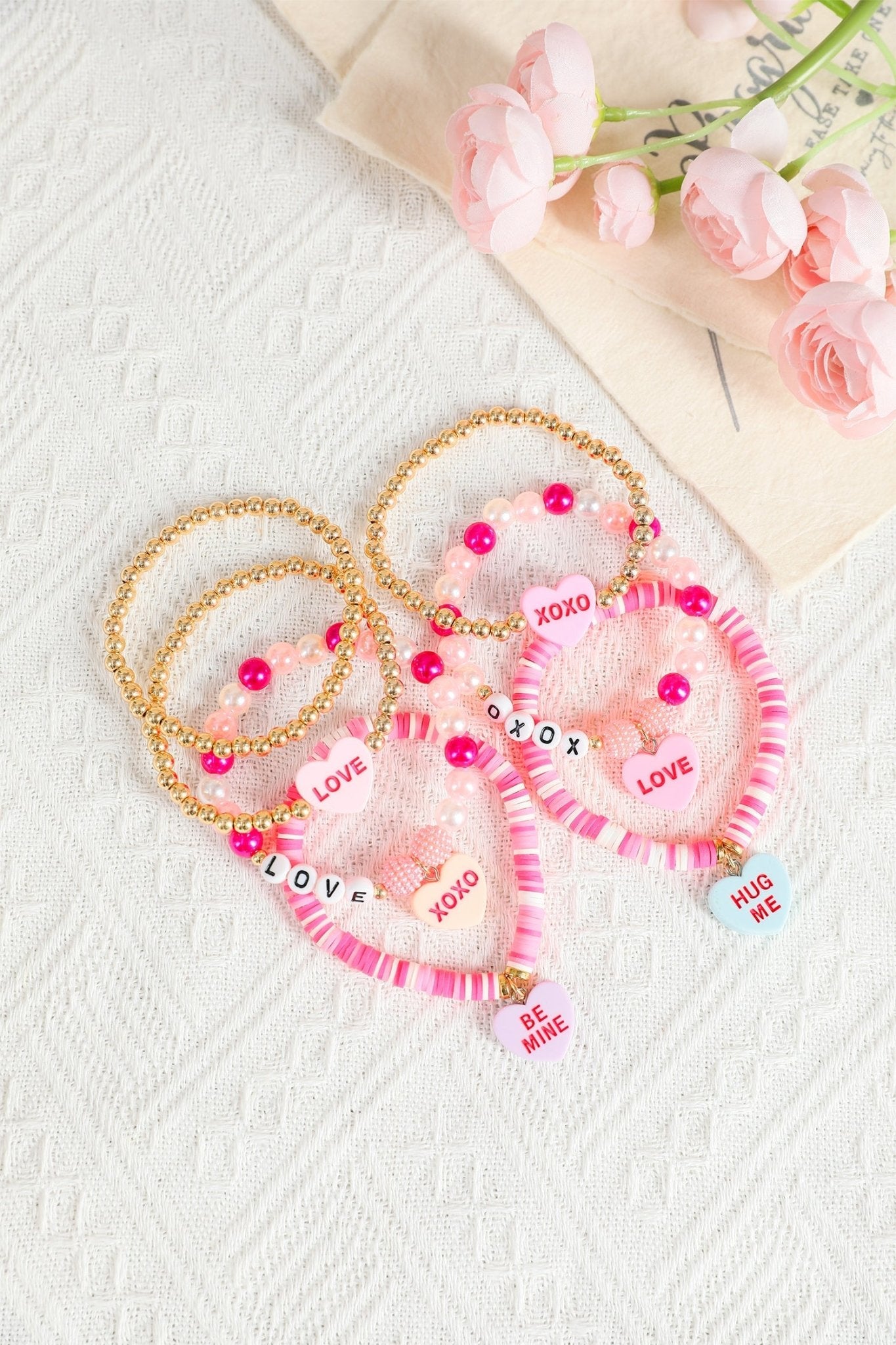 Valentine Heart Pendant Beaded Elastic Bracelet - Hello Beautiful BoutiqueJewelryThreaded Pear
