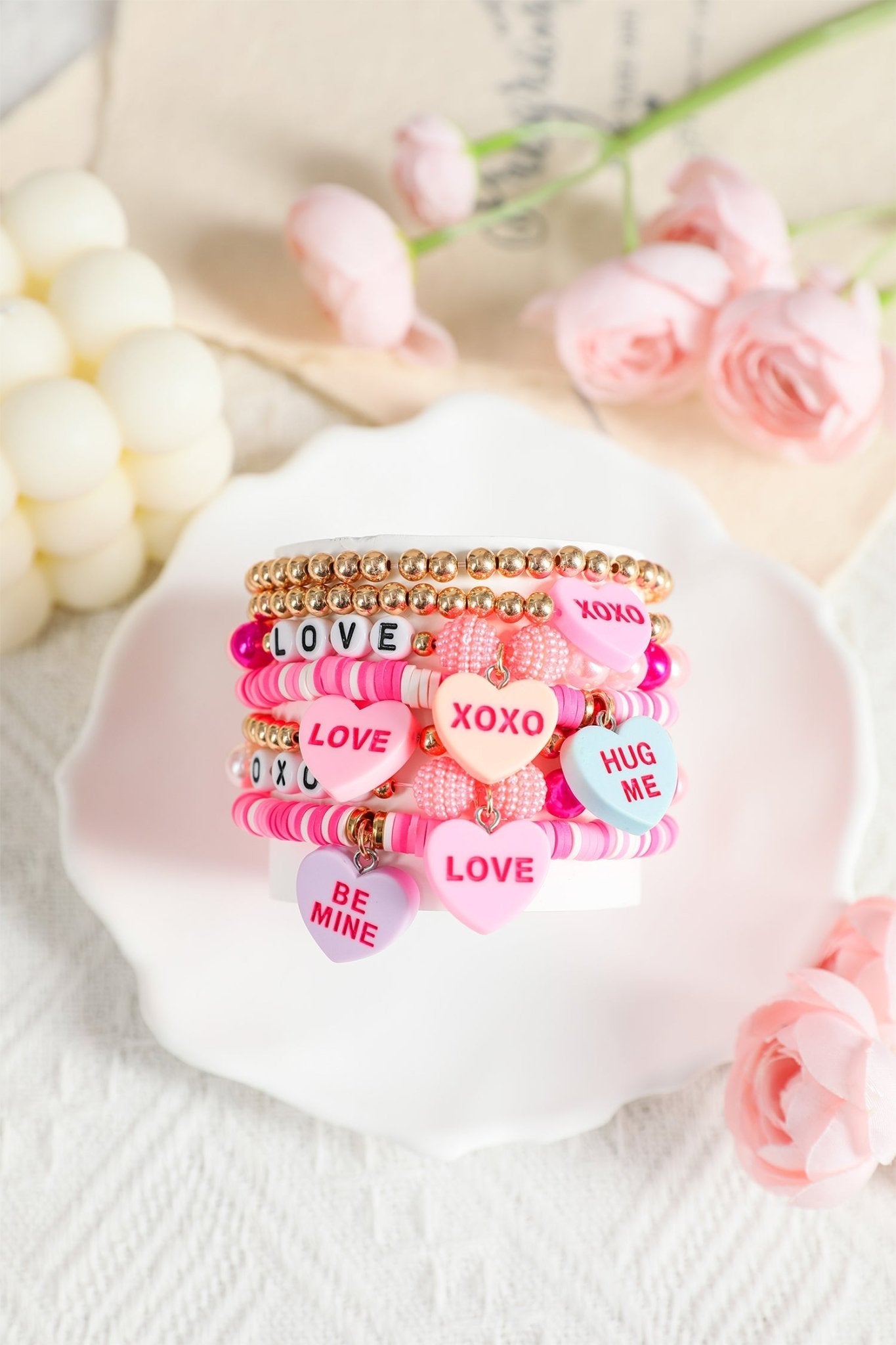 Valentine Heart Pendant Beaded Elastic Bracelet - Hello Beautiful BoutiqueJewelryThreaded Pear