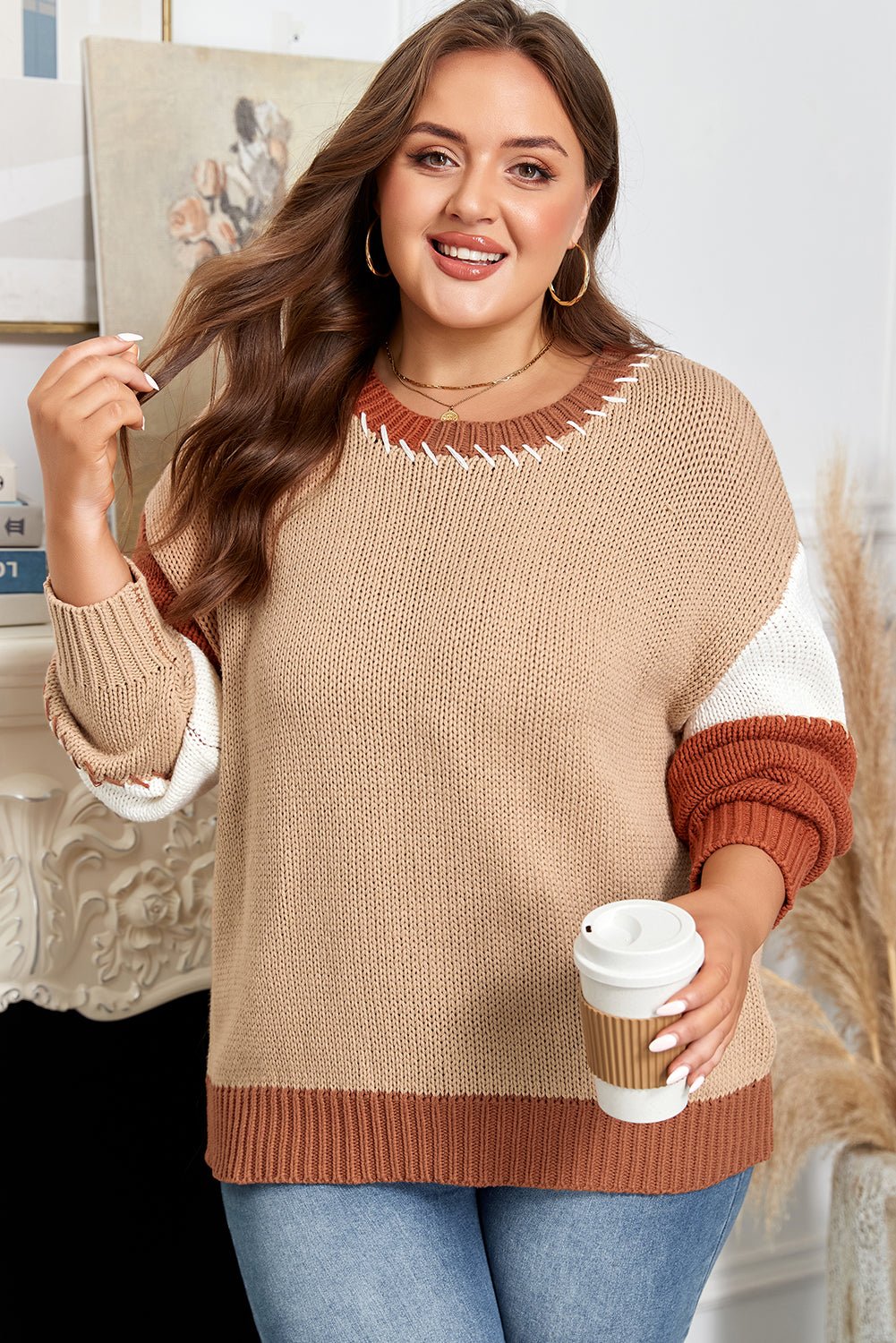 Valerie Color Block Knitted PLUS Sweater - Hello Beautiful BoutiquePlus Size Sweaters & CardigansThreaded Pear