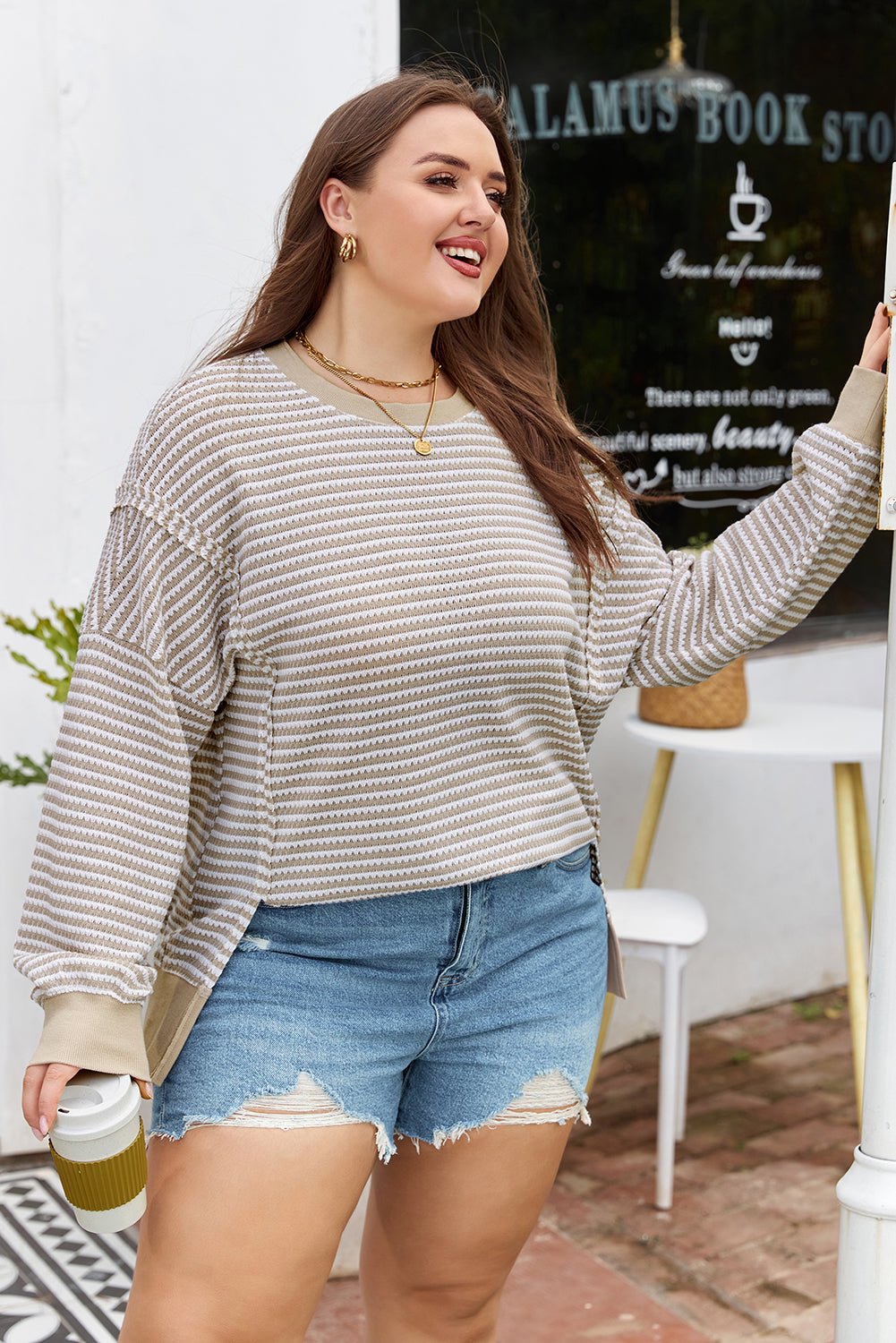 Vanessa Knit Ribbed Trim Long Sleeve PLUS Top - Hello Beautiful Boutique15% OFFThreaded Pear