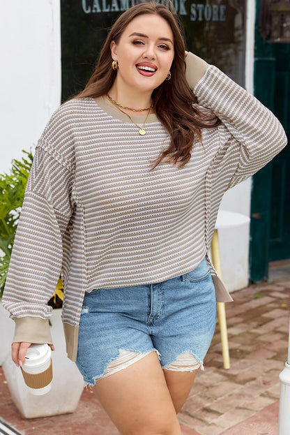 Vanessa Knit Ribbed Trim Long Sleeve PLUS Top - Hello Beautiful Boutique15% OFFThreaded Pear