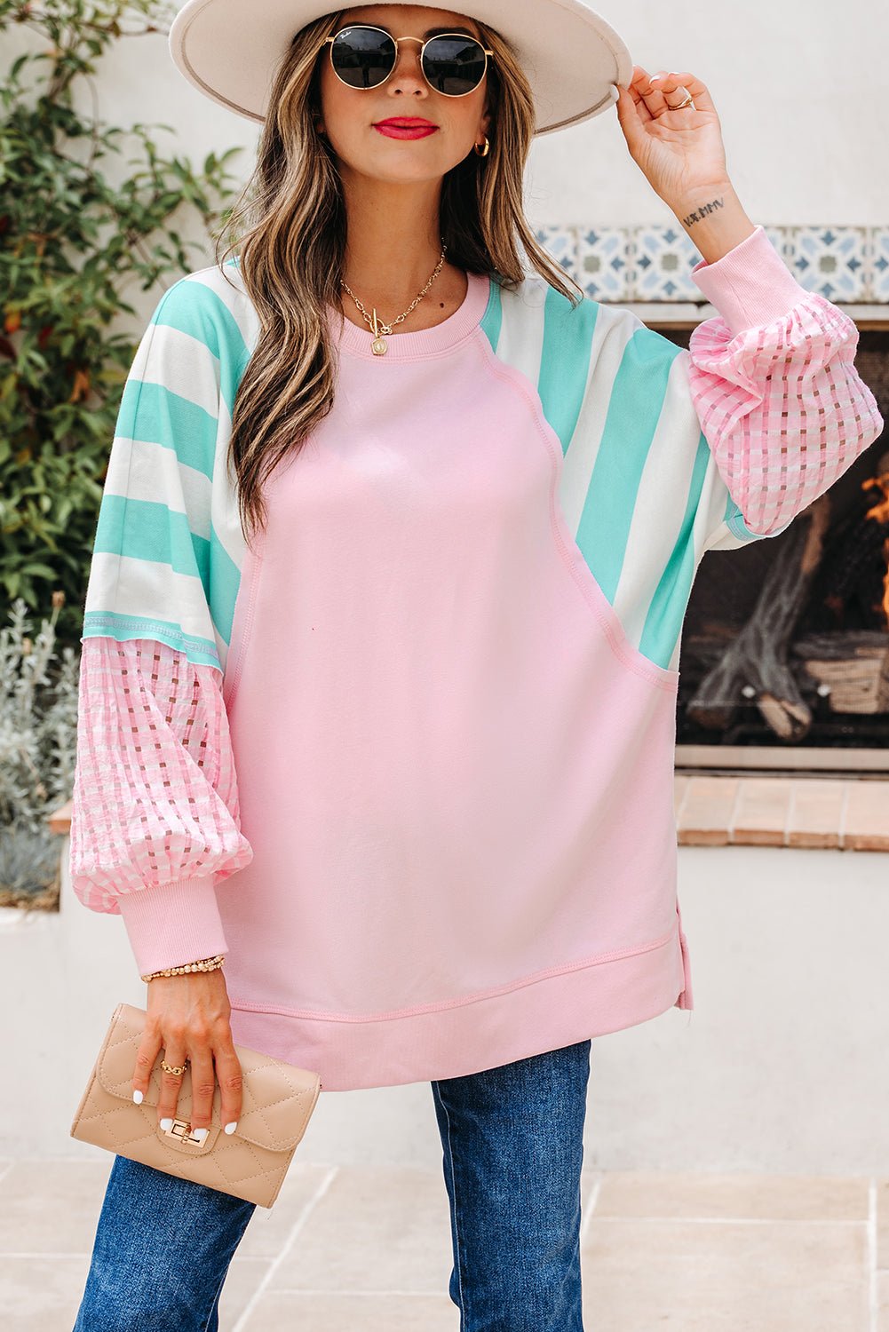 Vanessa Patchwork Raglan Pullover Top - Hello Beautiful BoutiqueLong Sleeve TopsThreaded Pear
