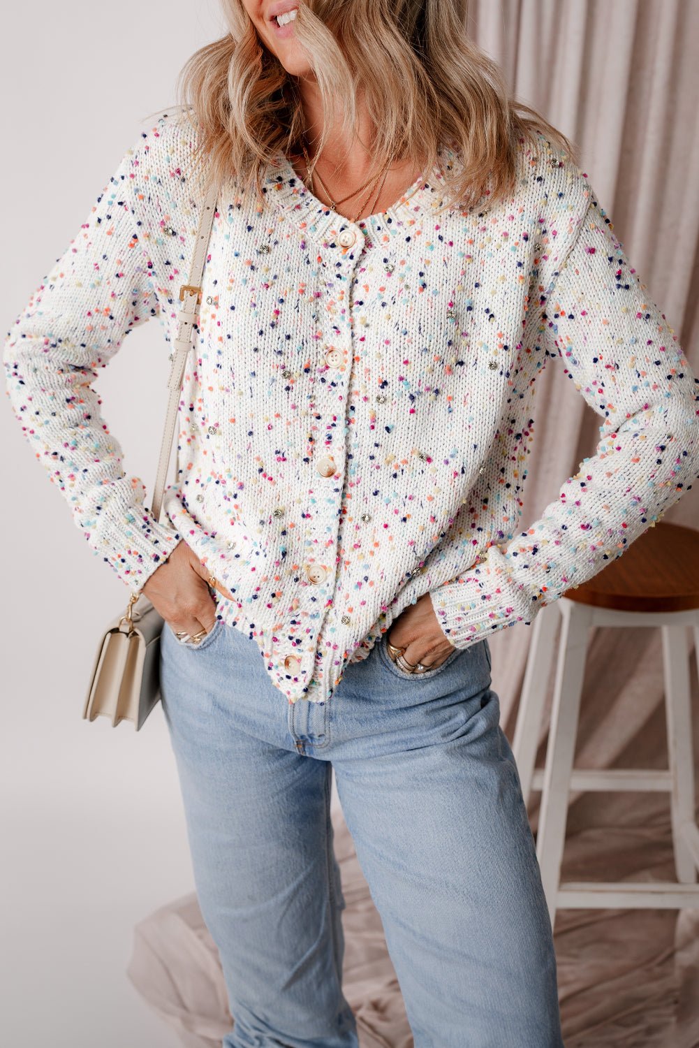 Vienna Rhinestone Decor Confetti Sweater - Hello Beautiful BoutiqueCardigansThreaded Pear