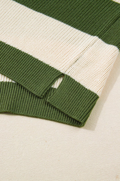 Violet Stripe Colorblock Notched PLUS Sweater - Hello Beautiful BoutiquePlus Size Sweaters & CardigansThreaded Pear