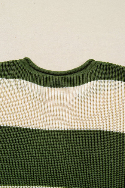 Violet Stripe Colorblock Notched PLUS Sweater - Hello Beautiful BoutiquePlus Size Sweaters & CardigansThreaded Pear