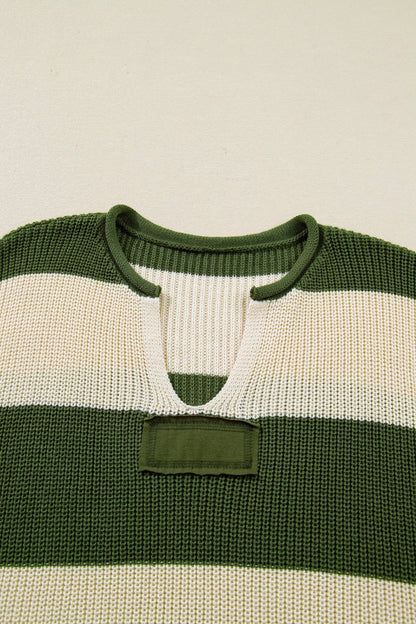 Violet Stripe Colorblock Notched PLUS Sweater - Hello Beautiful BoutiquePlus Size Sweaters & CardigansThreaded Pear