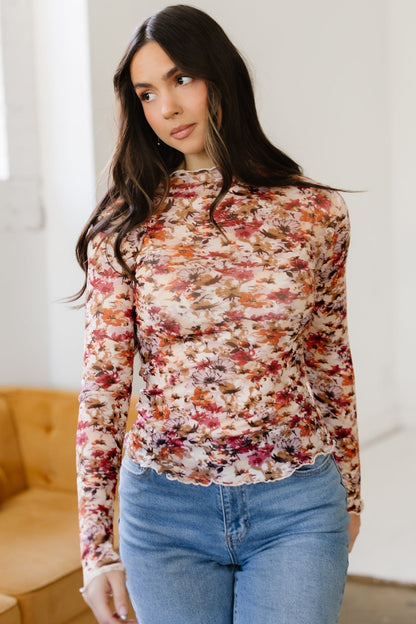 Virginia Floral Print Mesh Long Sleeve Top - Hello Beautiful BoutiqueLong Sleeve TopsThreaded Pear