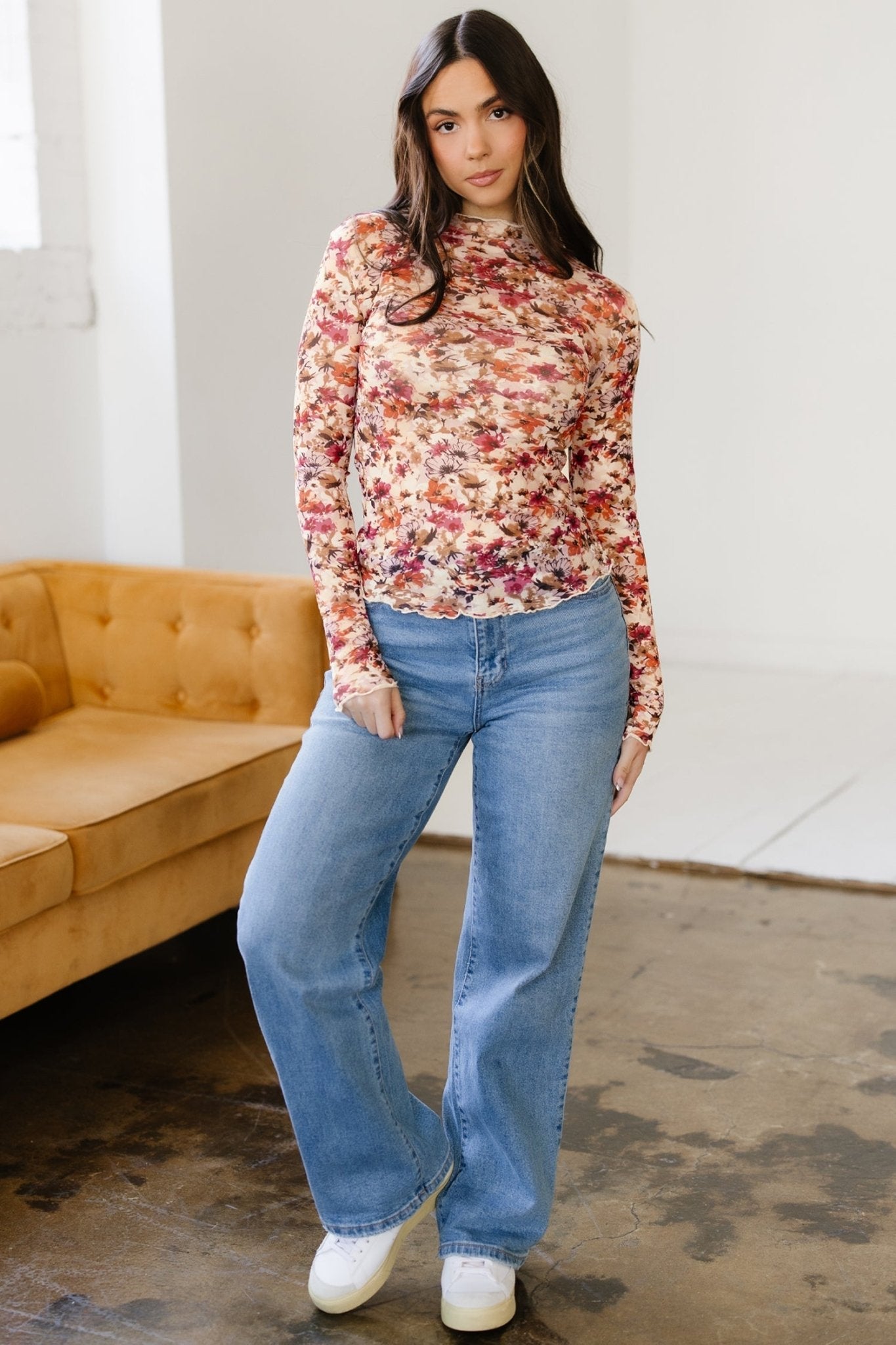 Virginia Floral Print Mesh Long Sleeve Top - Hello Beautiful BoutiqueLong Sleeve TopsThreaded Pear