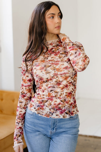 Virginia Floral Print Mesh Long Sleeve Top - Hello Beautiful BoutiqueLong Sleeve TopsThreaded Pear
