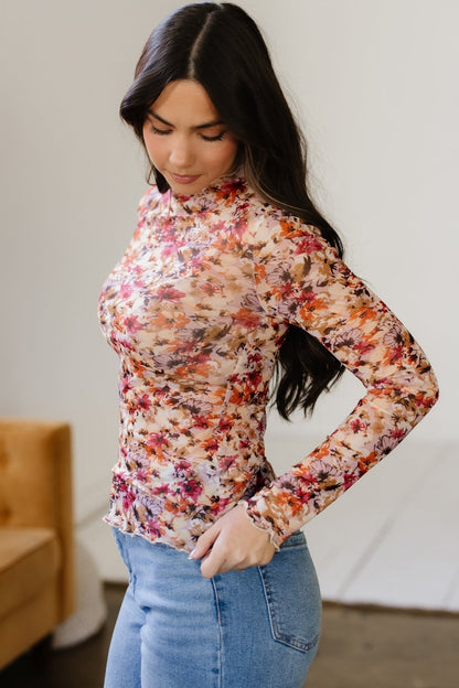 Virginia Floral Print Mesh Long Sleeve Top - Hello Beautiful BoutiqueLong Sleeve TopsThreaded Pear