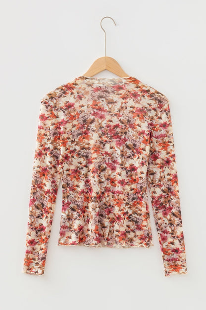 Virginia Floral Print Mesh Long Sleeve Top - Hello Beautiful BoutiqueLong Sleeve TopsThreaded Pear