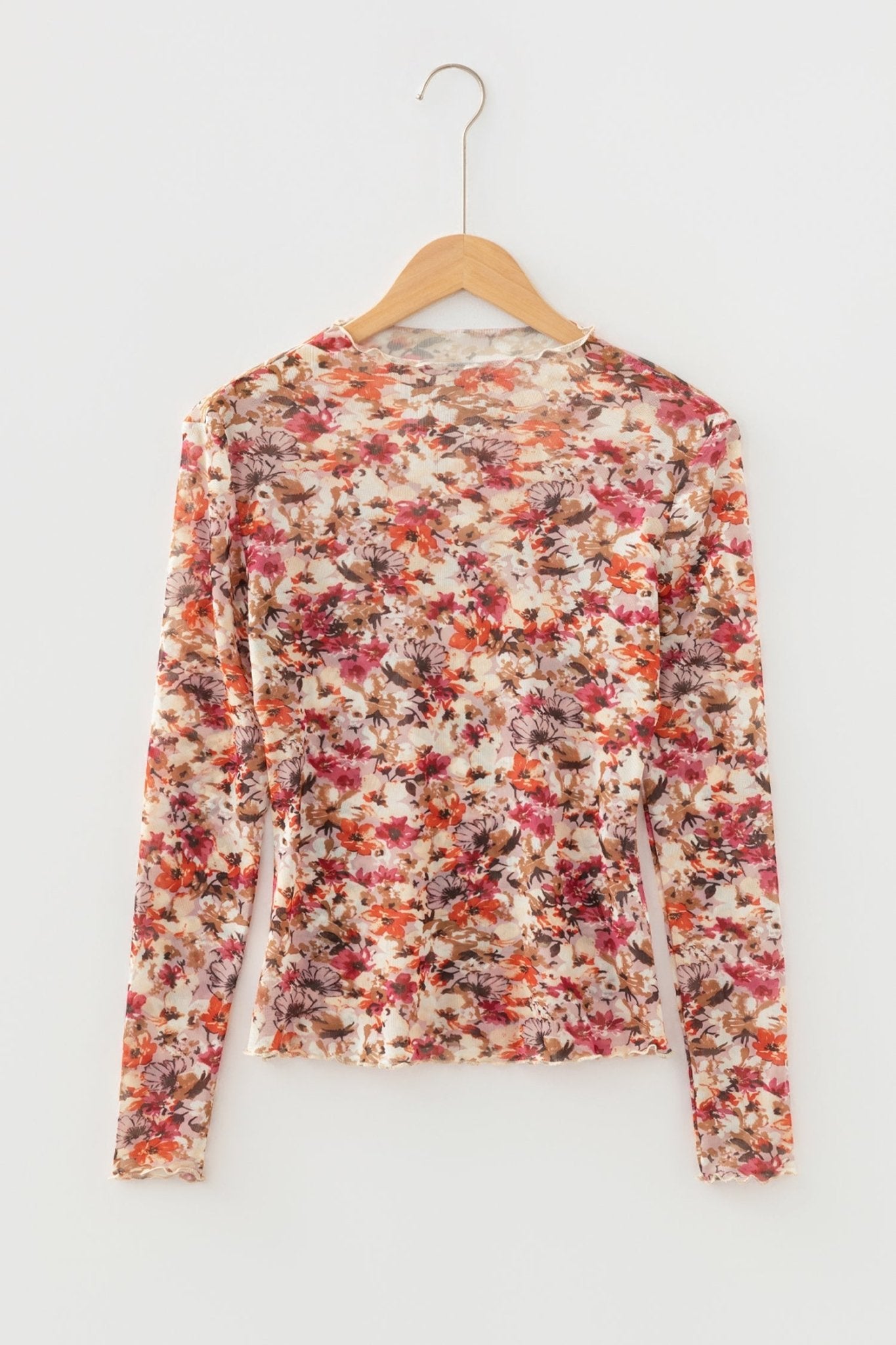 Virginia Floral Print Mesh Long Sleeve Top - Hello Beautiful BoutiqueLong Sleeve TopsThreaded Pear