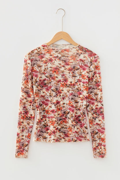 Virginia Floral Print Mesh Long Sleeve Top - Hello Beautiful BoutiqueLong Sleeve TopsThreaded Pear