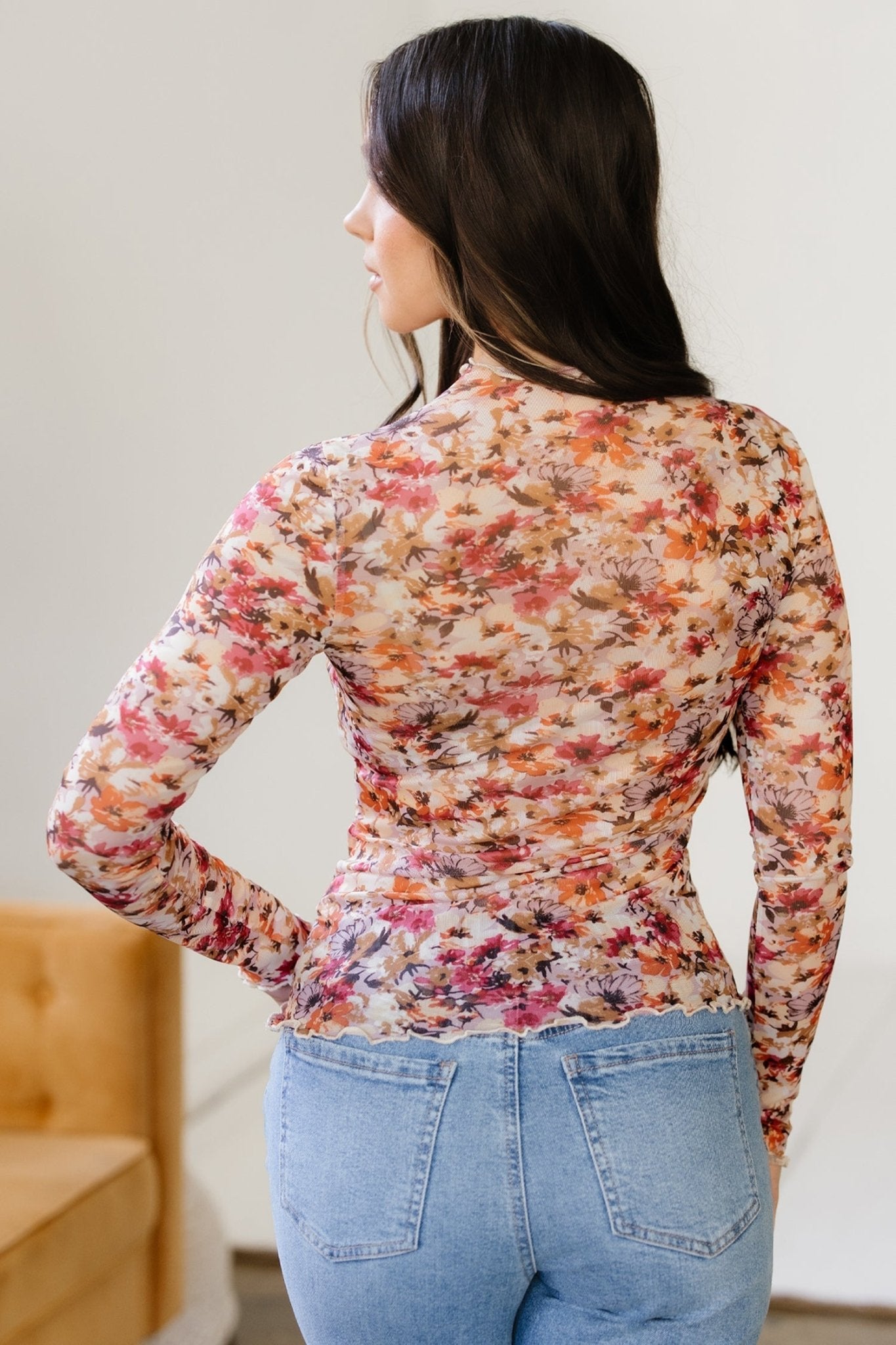 Virginia Floral Print Mesh Long Sleeve Top - Hello Beautiful BoutiqueLong Sleeve TopsThreaded Pear