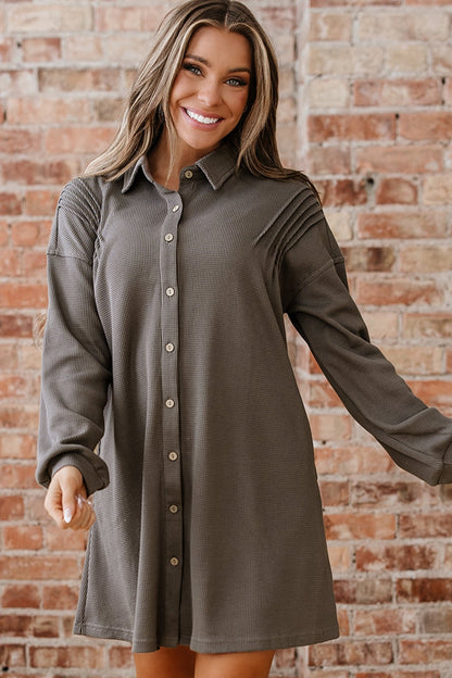 Viviana Taupe Waffle Knit Shirt - Hello Beautiful BoutiqueMini DressesThreaded Pear