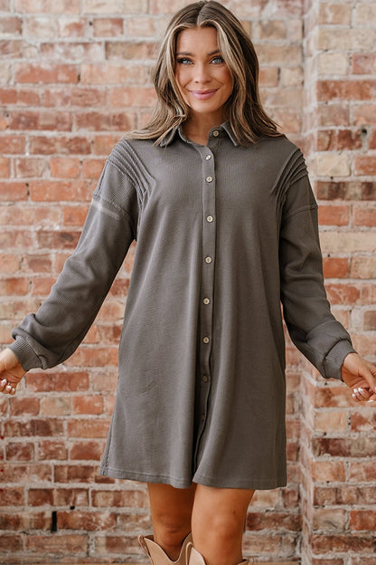 Viviana Taupe Waffle Knit Shirt - Hello Beautiful BoutiqueMini DressesThreaded Pear
