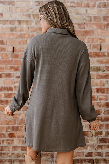 Viviana Taupe Waffle Knit Shirt - Hello Beautiful BoutiqueMini DressesThreaded Pear