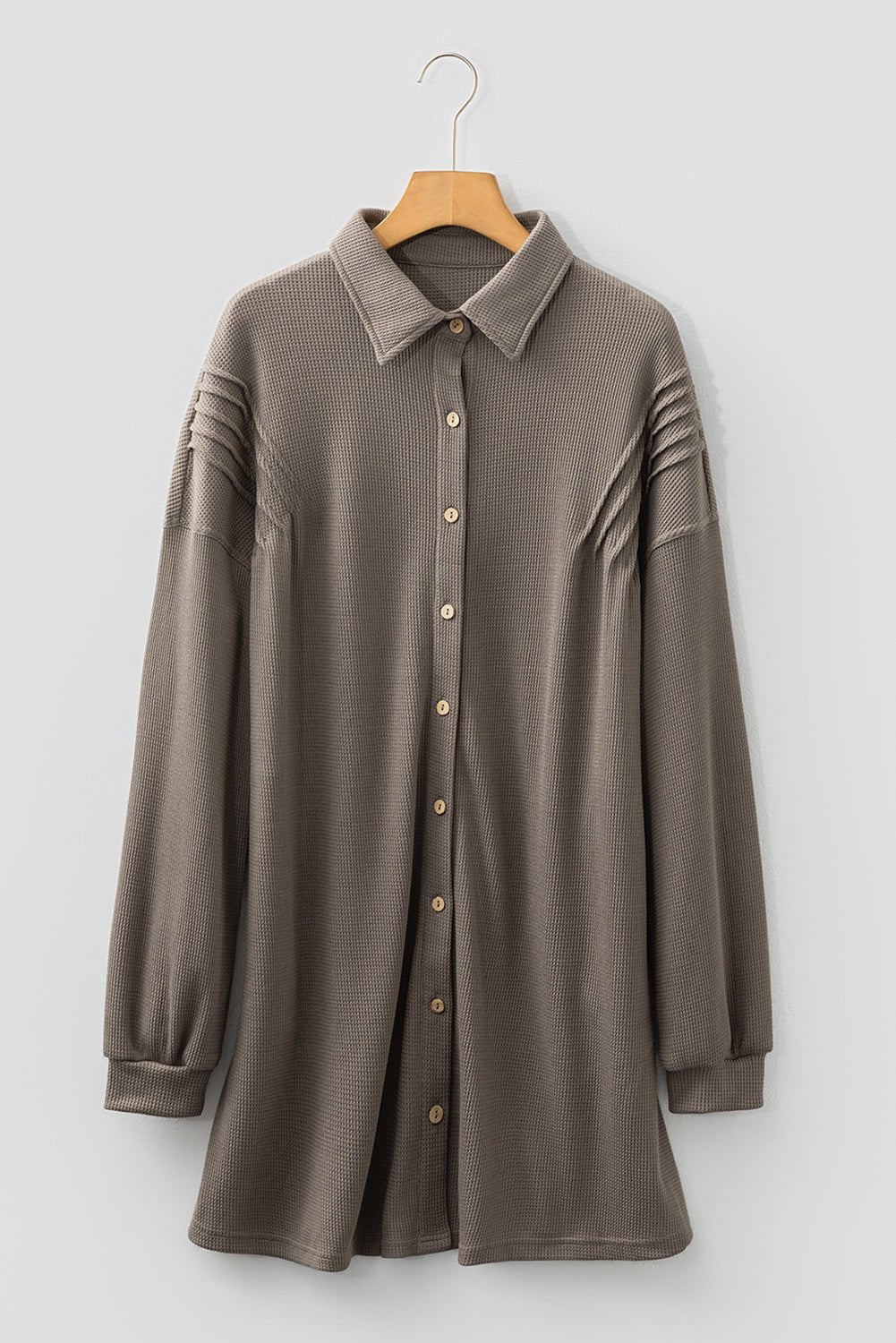 Viviana Taupe Waffle Knit Shirt - Hello Beautiful BoutiqueMini DressesThreaded Pear