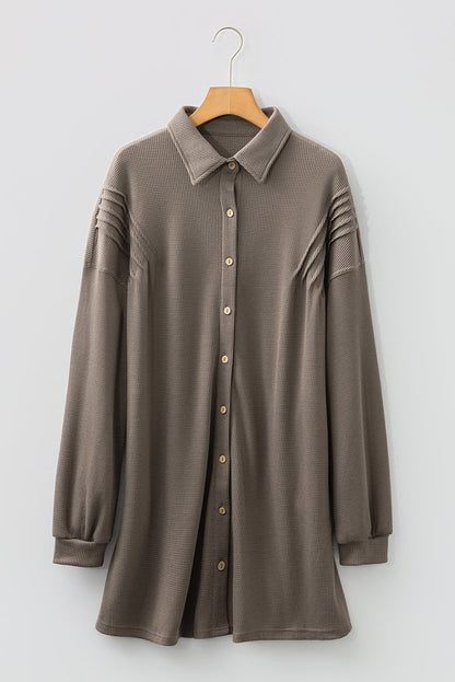 Viviana Taupe Waffle Knit Shirt - Hello Beautiful BoutiqueMini DressesThreaded Pear