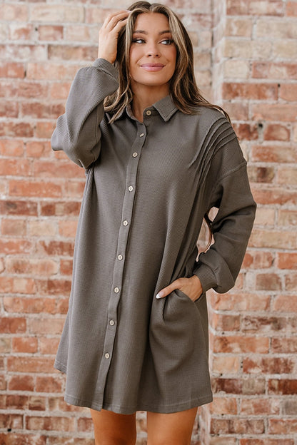 Viviana Taupe Waffle Knit Shirt - Hello Beautiful BoutiqueMini DressesThreaded Pear