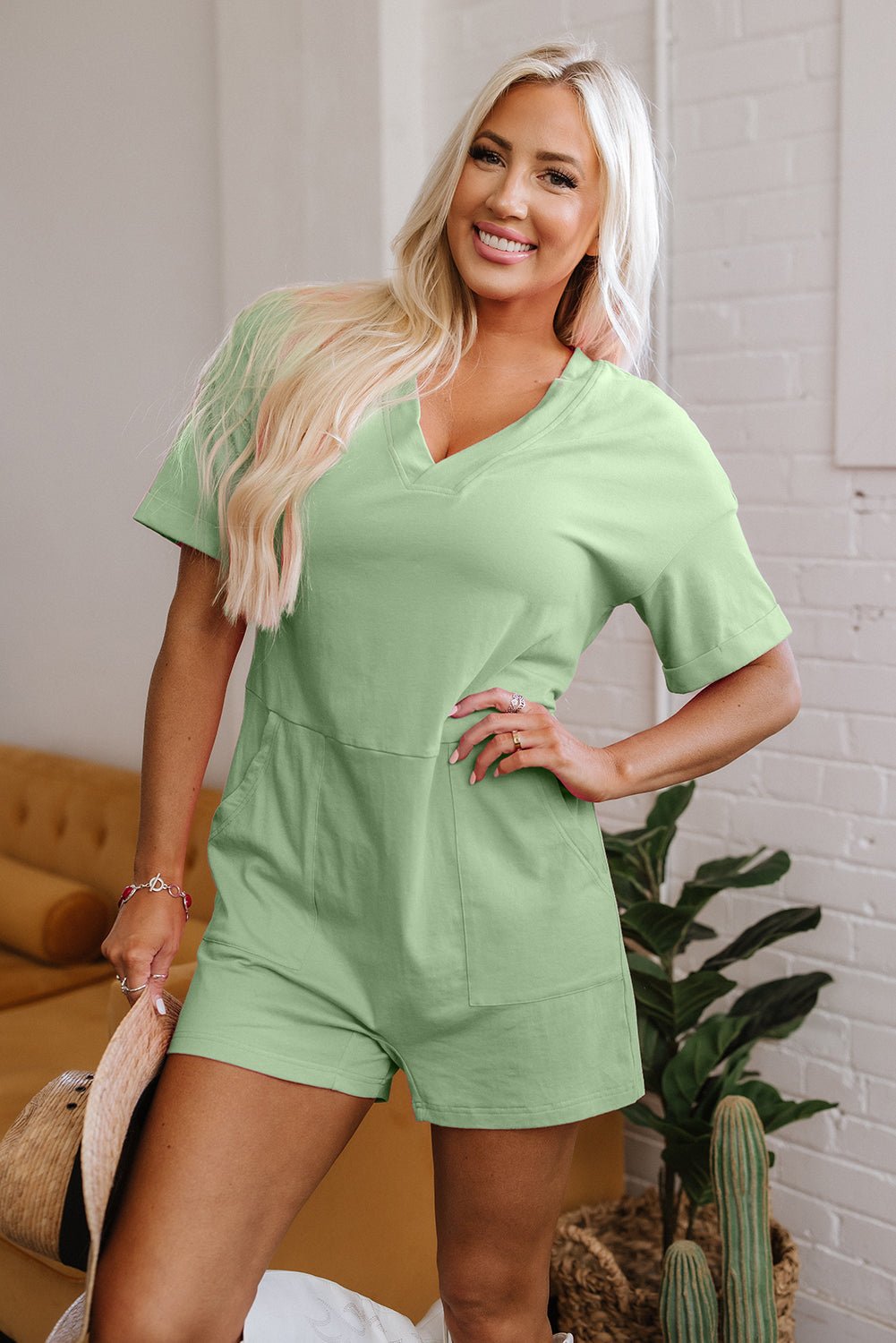 Vivienne Half Sleeve Knit Romper - Hello Beautiful BoutiqueJumpsuits & RompersThreaded Pear