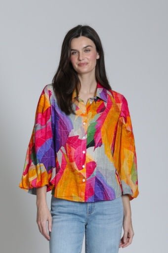 Voluminous Sleeve Printed Button-Up Shirt - Hello Beautiful BoutiqueTopAPNY