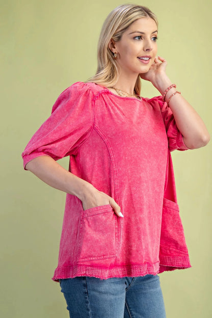 Washed Puff Sleeve T Shirt - Hello Beautiful BoutiqueTopGigio