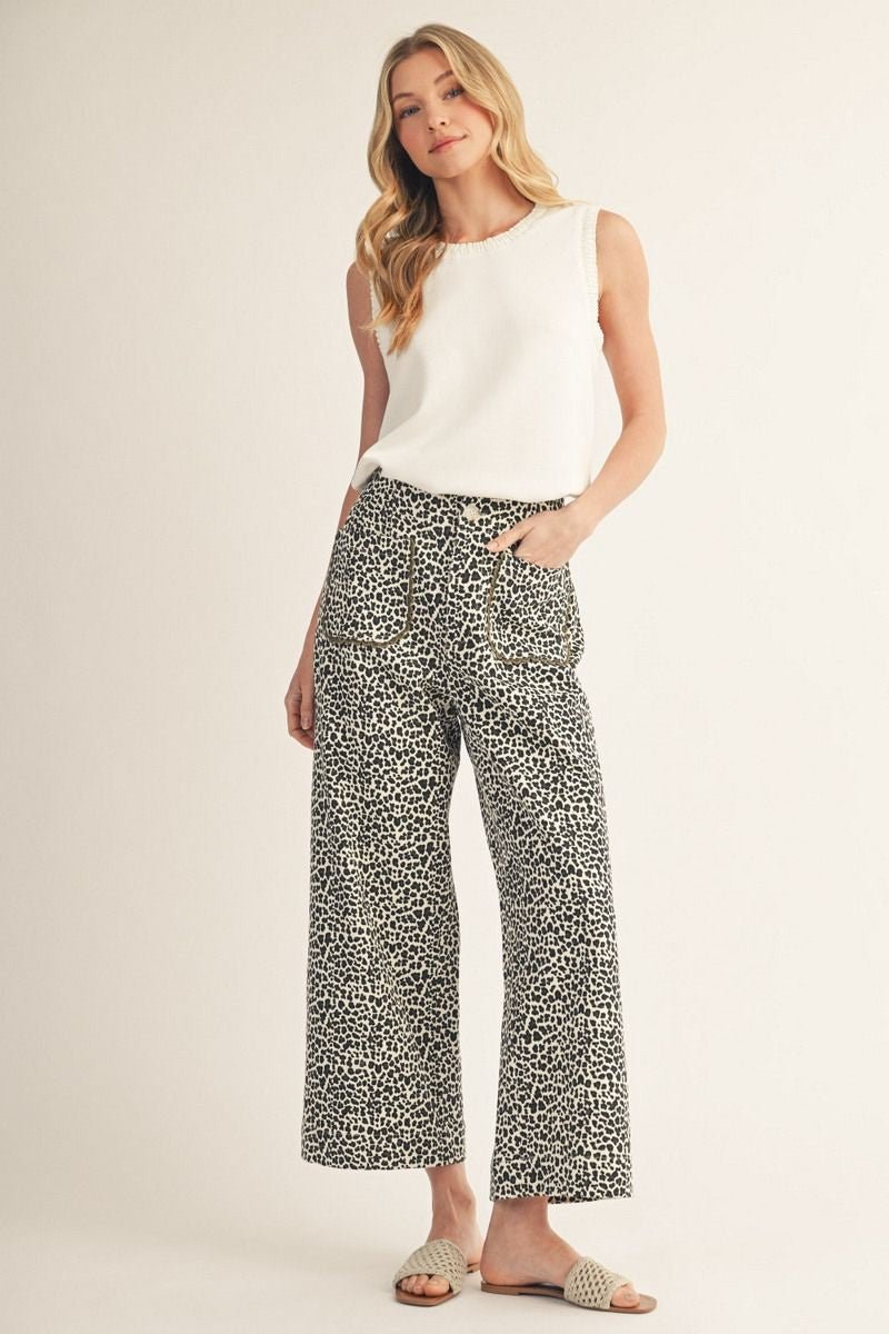 Wide Leg Leopard Pant with Scallop Trim H17000 - Hello Beautiful BoutiquePantsJodifl
