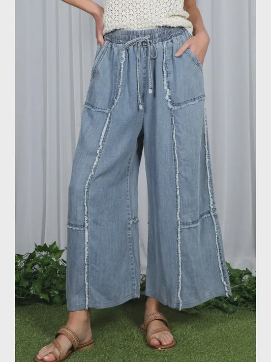 Wide Legged Cropped Chambray denim pant VP83027 - Hello Beautiful BoutiquePantsVine and Love