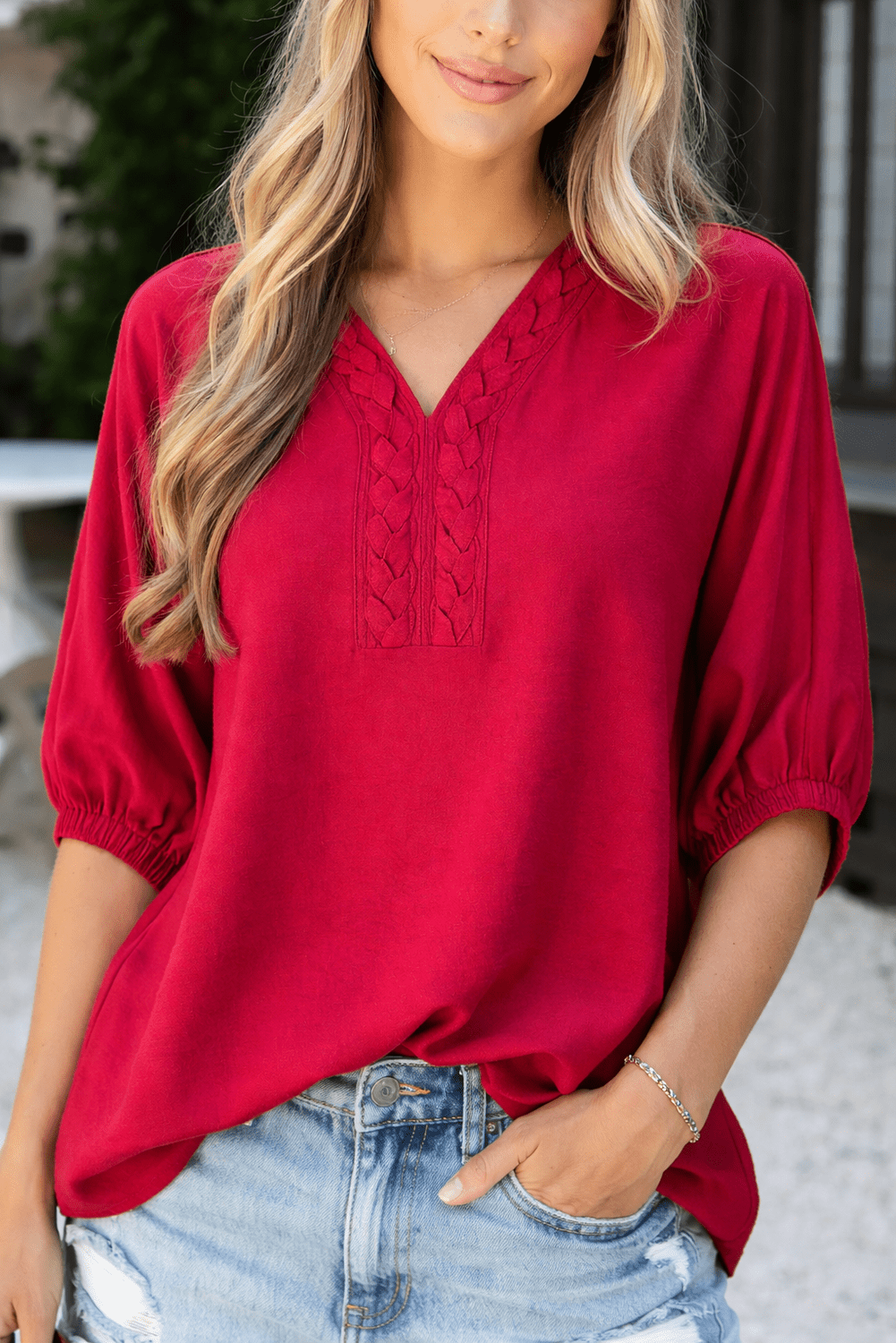 Willow Trim Half Sleeve Blouse - Hello Beautiful BoutiqueBlouses & ShirtsThreaded Pear