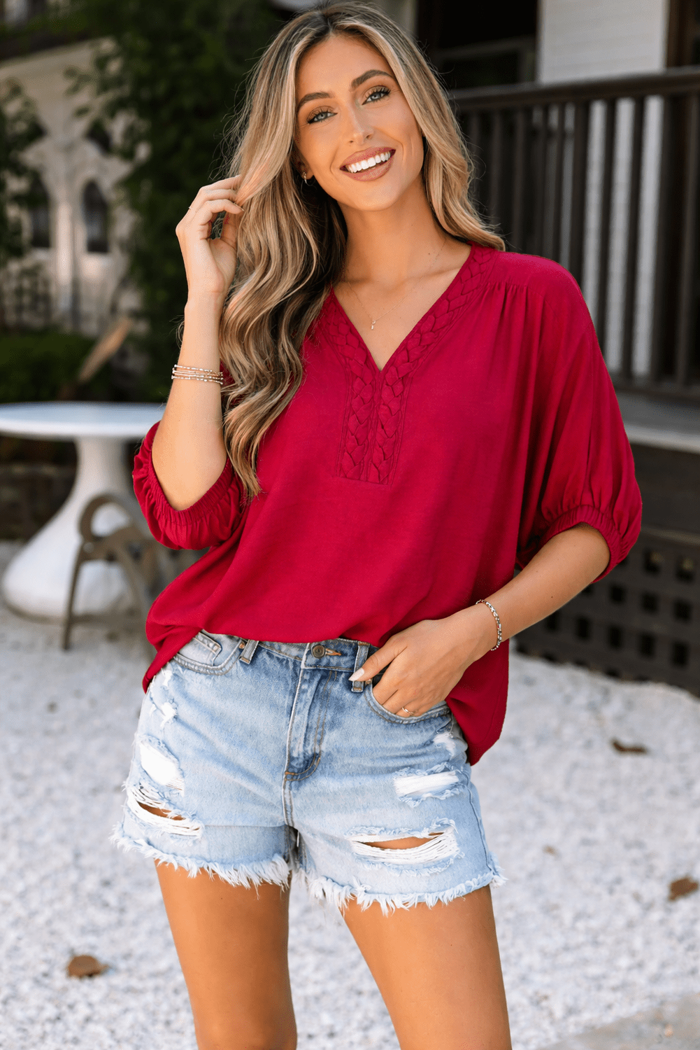 Willow Trim Half Sleeve Blouse - Hello Beautiful BoutiqueBlouses & ShirtsThreaded Pear