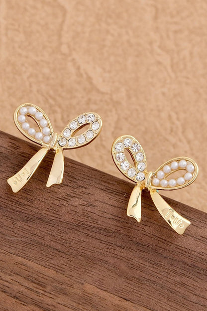Winter Rhinestone Pearl Bow Earrings - Hello Beautiful BoutiqueJewelryThreaded Pear