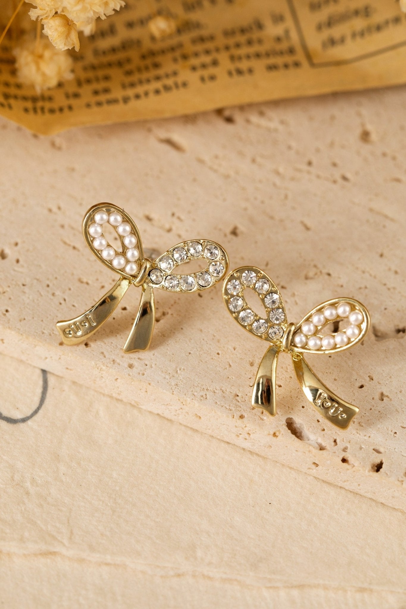 Winter Rhinestone Pearl Bow Earrings - Hello Beautiful BoutiqueJewelryThreaded Pear