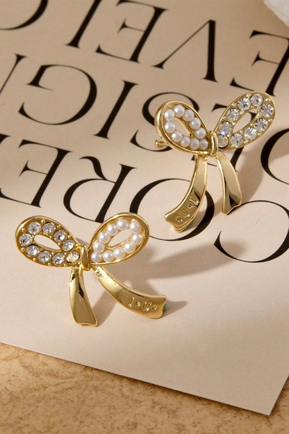 Winter Rhinestone Pearl Bow Earrings - Hello Beautiful BoutiqueJewelryThreaded Pear
