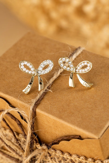 Winter Rhinestone Pearl Bow Earrings - Hello Beautiful BoutiqueJewelryThreaded Pear
