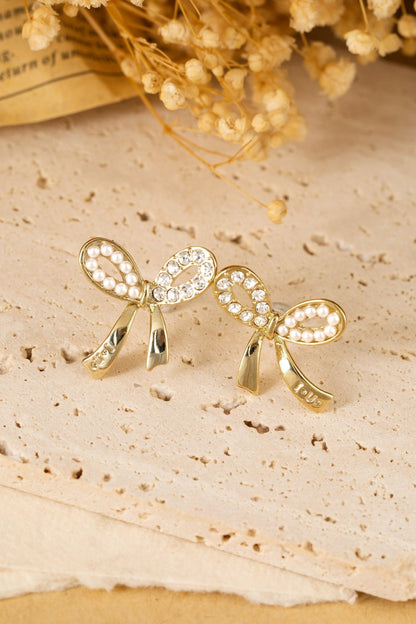 Winter Rhinestone Pearl Bow Earrings - Hello Beautiful BoutiqueJewelryThreaded Pear
