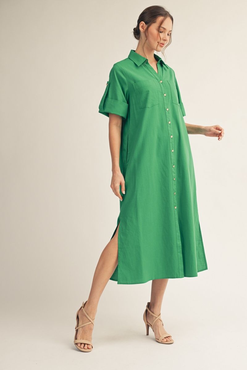 Woven Dress with Roll Up Sleeves G15651 - Hello Beautiful BoutiqueDressJodifl