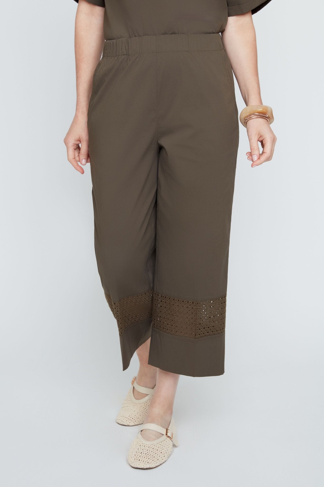 Woven Pant with Mesh Trim R11048 - Hello Beautiful BoutiquePantsRenuar