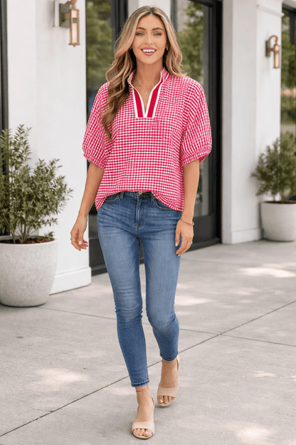 Wynter Sleeve Colorblock Trim Blouse - Hello Beautiful BoutiqueBlouses & ShirtsThreaded Pear