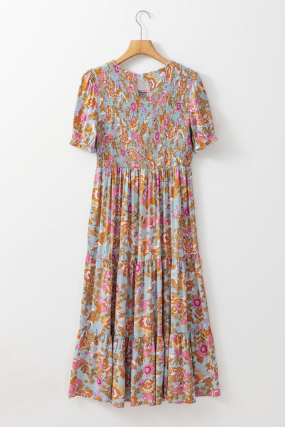 Wynter Smocked Flowy Ruffle Dress - Hello Beautiful BoutiqueFloral DressesThreaded Pear