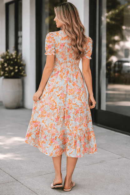 Wynter Smocked Flowy Ruffle Dress - Hello Beautiful BoutiqueFloral DressesThreaded Pear