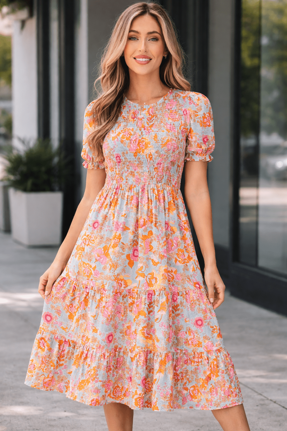 Wynter Smocked Flowy Ruffle Dress - Hello Beautiful BoutiqueFloral DressesThreaded Pear