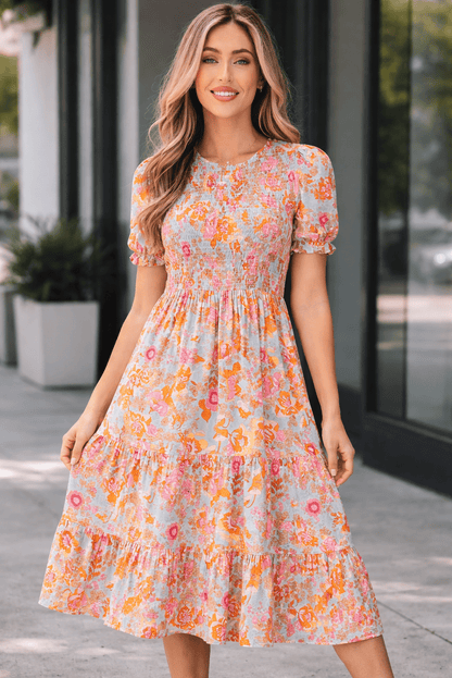 Wynter Smocked Flowy Ruffle Dress - Hello Beautiful BoutiqueFloral DressesThreaded Pear