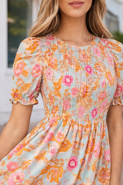 Wynter Smocked Flowy Ruffle Dress - Hello Beautiful BoutiqueFloral DressesThreaded Pear