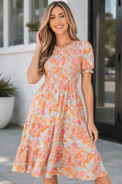 Wynter Smocked Flowy Ruffle Dress - Hello Beautiful BoutiqueFloral DressesThreaded Pear