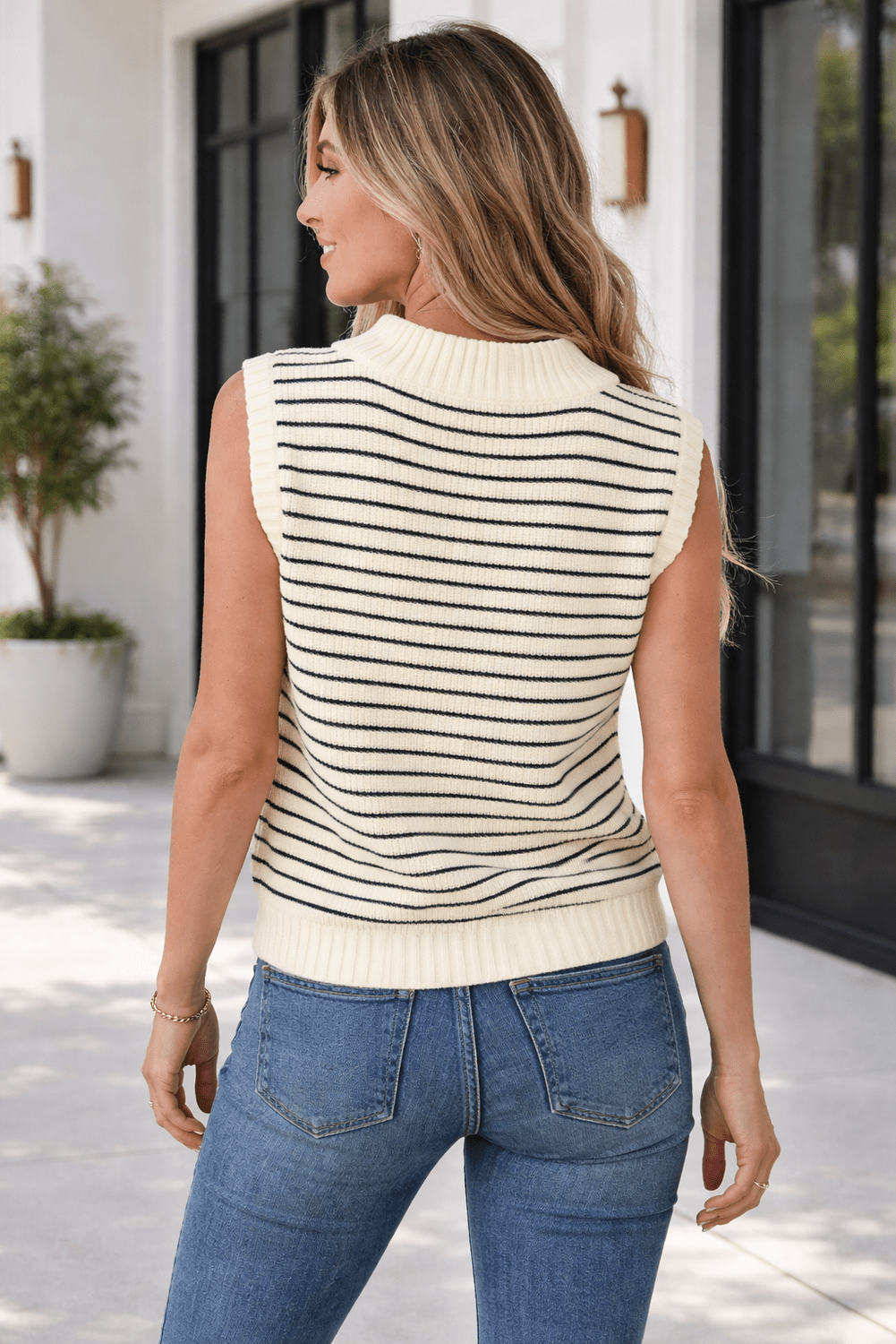 Wynter Stripe Turn Down Sweater - Hello Beautiful BoutiqueSweater VestsThreaded Pear