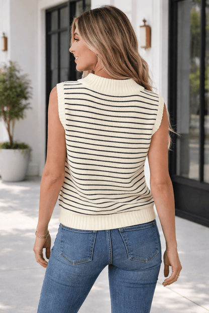 Wynter Stripe Turn Down Sweater - Hello Beautiful BoutiqueSweater VestsThreaded Pear