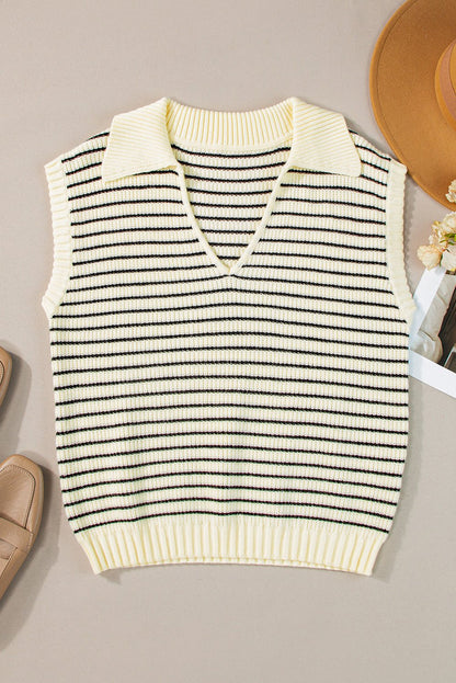 Wynter Stripe Turn Down Sweater - Hello Beautiful BoutiqueSweater VestsThreaded Pear