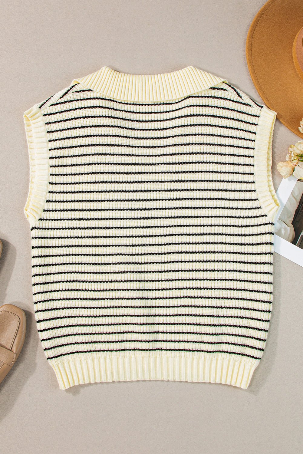 Wynter Stripe Turn Down Sweater - Hello Beautiful BoutiqueSweater VestsThreaded Pear