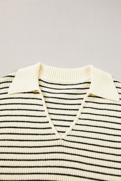 Wynter Stripe Turn Down Sweater - Hello Beautiful BoutiqueSweater VestsThreaded Pear